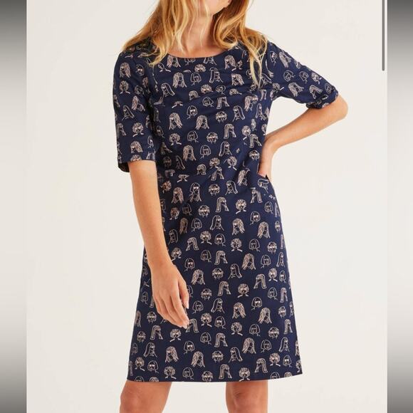 New Boden Iona Chit Chat Navy Printed Sheath Dress Short Sleeve Women's size 6 - Picture 1 of 10